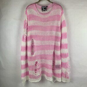 KILLSTAR Knit Mesh Sweater Pullover Medium Pink White Goth Distressed Grunge Emo